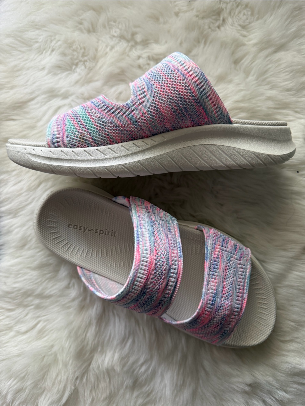 New! Easy Spirit Pink and Blue Knit Slide Sandals